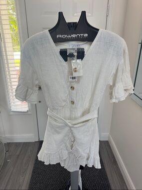 Sabo Skirt White Ruffle Linen Romper
